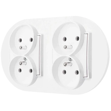 Dwa gniazda podwójne z ramką okrągłą seria MINI kolor biały mat