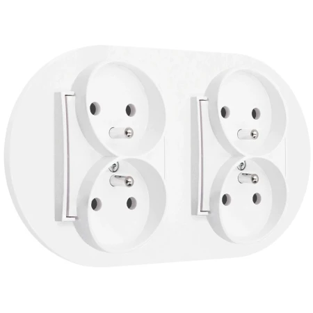 Dwa gniazda podwójne z ramką okrągłą seria MINI kolor biały mat