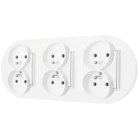 Trzy gniazda podwójne z ramką okrągłą seria MINI kolor biały mat