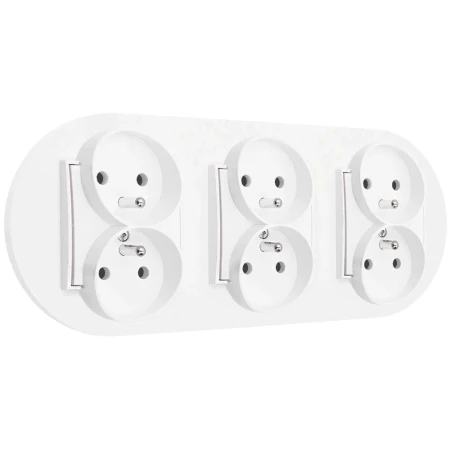 Trzy gniazda podwójne z ramką okrągłą seria MINI kolor biały mat