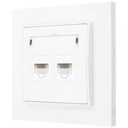 Gniazdo internetowe rj45 2x z ramką prostą seria MINI kolor biały mat