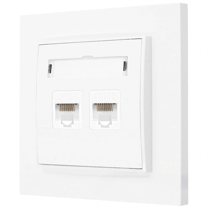 Gniazdo internetowe rj45 2x z ramką prostą seria MINI kolor biały mat