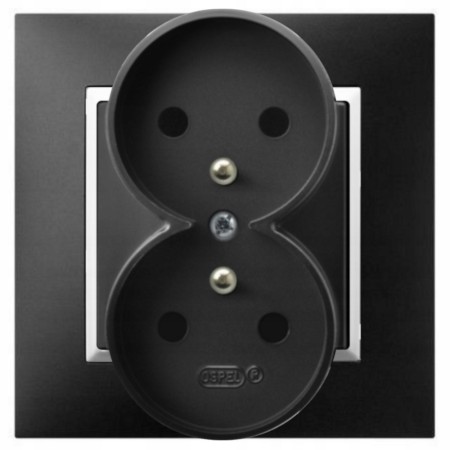 Gniazdo Podwójne Z Uziemieniem Ospel Aria Gniazdko Czarny Biały