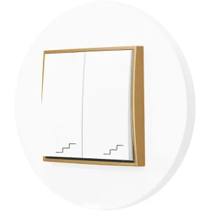 Włącznik schodowy podwójny z ramką okrągłą seria MINI kolor biały mat/złoty