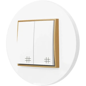 Włącznik krzyżowy podwójny z ramką okrągłą seria MINI kolor biały mat/złoty