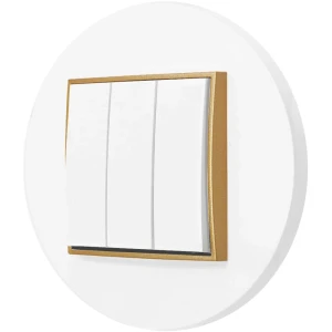 Włącznik potrójny z ramką okrągłą seria MINI kolor biały mat/złoty