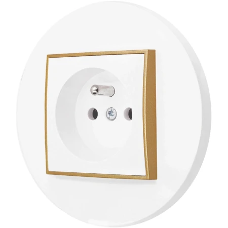 Gniazdo pojedyncze z ramką okrągłą seria MINI kolor biały mat/złoty