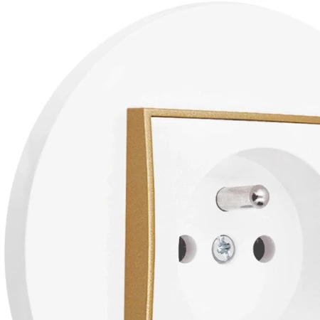 Gniazdo pojedyncze z ramką okrągłą seria MINI kolor biały mat/złoty