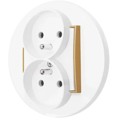 Gniazdo podwójne z ramką okrągłą seria MINI kolor biały mat/złoty