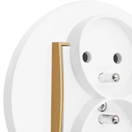 Gniazdo podwójne z ramką okrągłą seria MINI kolor biały mat/złoty