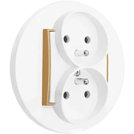 Gniazdo podwójne z ramką okrągłą seria MINI kolor biały mat/złoty
