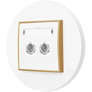 Gniazdo antenowe 2x z ramką okrągłą seria MINI kolor biały mat/złoty