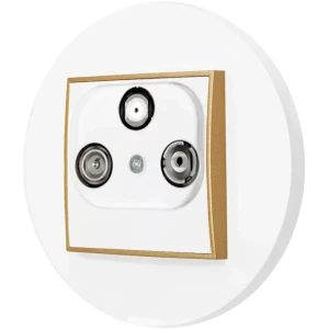 Gniazdo rtv-sat z ramką okrągłą seria MINI kolor biały mat/złoty