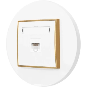 Gniazdo internetowe rj45 1x z ramką okrągłą seria MINI kolor biały mat/złoty