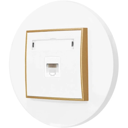 Gniazdo internetowe rj45 1x z ramką okrągłą seria MINI kolor biały mat/złoty