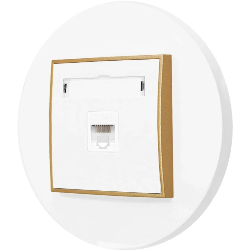 Gniazdo internetowe rj45 1x z ramką okrągłą seria MINI kolor biały mat/złoty
