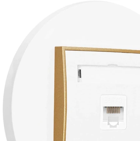 Gniazdo internetowe rj45 1x z ramką okrągłą seria MINI kolor biały mat/złoty
