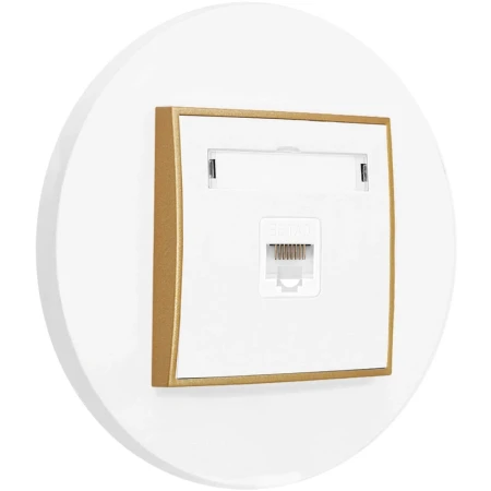 Gniazdo internetowe rj45 1x z ramką okrągłą seria MINI kolor biały mat/złoty