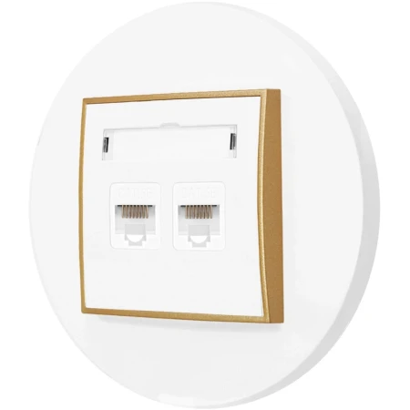 Gniazdo internetowe rj45 2x z ramką okrągłą seria MINI kolor biały mat/złoty
