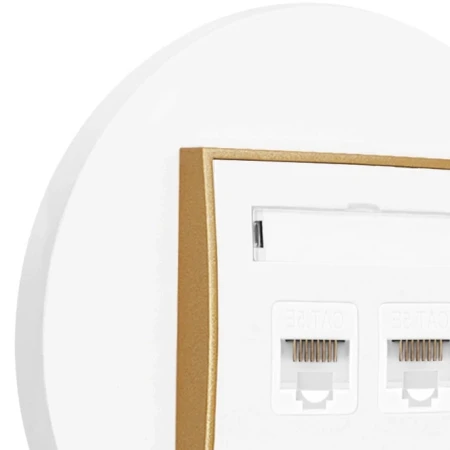 Gniazdo internetowe rj45 2x z ramką okrągłą seria MINI kolor biały mat/złoty