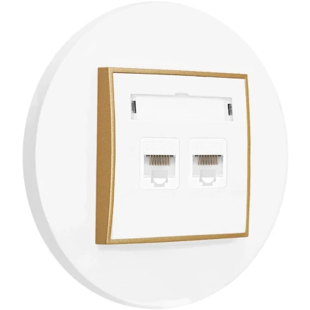 Gniazdo internetowe rj45 2x z ramką okrągłą seria MINI kolor biały mat/złoty