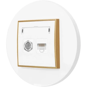 Gniazdo rj45/antenowe z ramką okrągłą seria MINI kolor biały mat/złoty