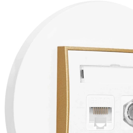 Gniazdo rj45/antenowe z ramką okrągłą seria MINI kolor biały mat/złoty