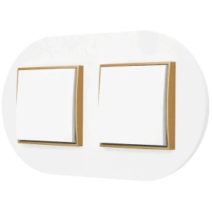Dwa włączniki pojedyncze z ramką okrągłą seria MINI kolor biały mat/złoty