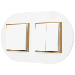 Dwa włączniki pojedynczy i podwójny z ramką okrągłą seria MINI kolor biały mat/złoty
