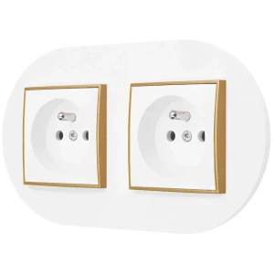 Dwa gniazda pojedyncze z ramką okrągłą seria MINI kolor biały mat/złoty