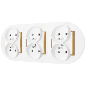 Trzy gniazda podwójne z ramką okrągłą seria MINI kolor biały mat/złoty