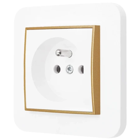 Gniazdo pojedyncze z ramką zaokrągloną seria MINI kolor biały mat/złoty