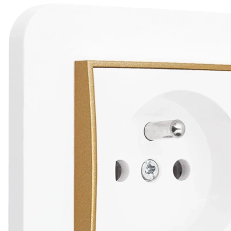 Gniazdo pojedyncze z ramką zaokrągloną seria MINI kolor biały mat/złoty