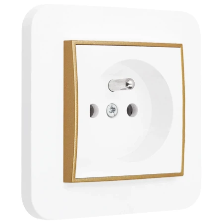 Gniazdo pojedyncze z ramką zaokrągloną seria MINI kolor biały mat/złoty