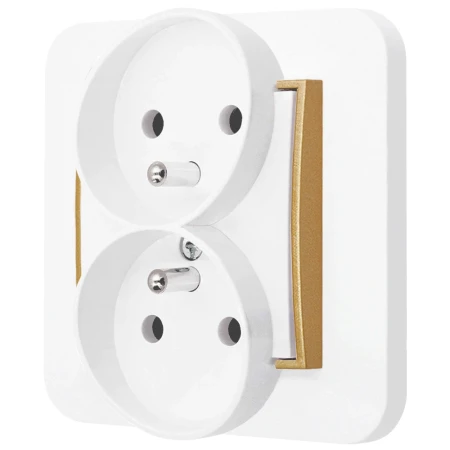 Gniazdo podwójne z ramką zaokrągloną seria MINI kolor biały mat/złoty
