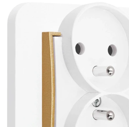 Gniazdo podwójne z ramką zaokrągloną seria MINI kolor biały mat/złoty