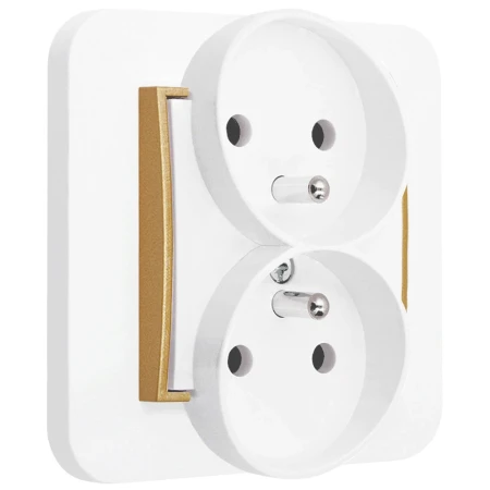 Gniazdo podwójne z ramką zaokrągloną seria MINI kolor biały mat/złoty