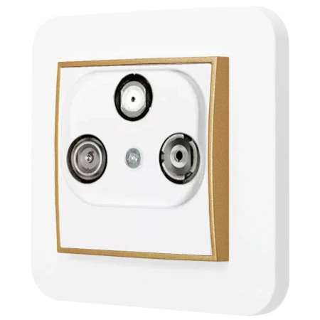 Gniazdo rtv-sat z ramką zaokrągloną seria MINI kolor biały mat/złoty