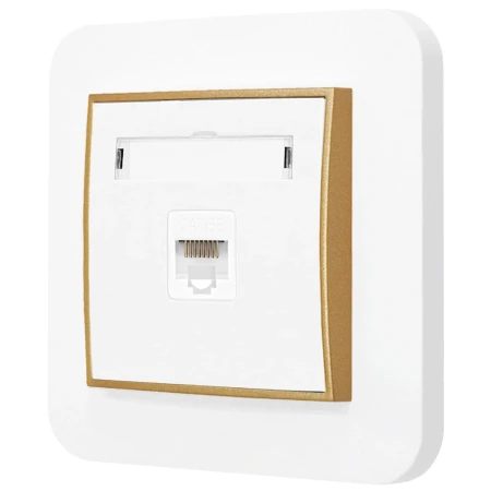 Gniazdo internetowe rj45 1x z ramką zaokrągloną seria MINI kolor biały mat/złoty