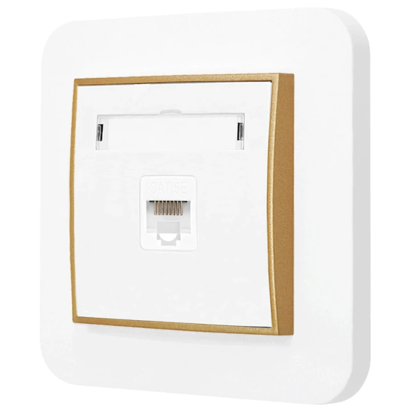 Gniazdo internetowe rj45 1x z ramką zaokrągloną seria MINI kolor biały mat/złoty