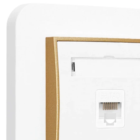 Gniazdo internetowe rj45 1x z ramką zaokrągloną seria MINI kolor biały mat/złoty