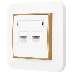 Gniazdo internetowe rj45 2x z ramką zaokrągloną seria MINI kolor biały mat/złoty