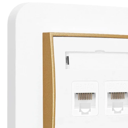 Gniazdo internetowe rj45 2x z ramką zaokrągloną seria MINI kolor biały mat/złoty