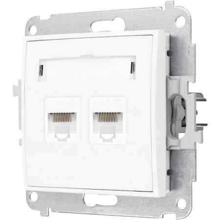 Gniazdo internetowe rj45 2x z ramką zaokrągloną seria MINI kolor biały mat/złoty