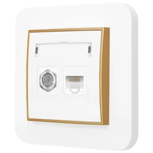 Gniazdo rj45/antenowe z ramką zaokrągloną seria MINI kolor biały mat/złoty