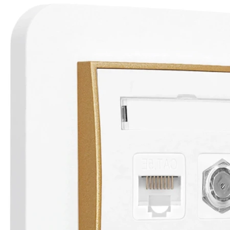 Gniazdo rj45/antenowe z ramką zaokrągloną seria MINI kolor biały mat/złoty