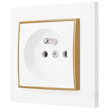 Gniazdo pojedyncze z ramką prostą seria MINI kolor biały mat/złoty