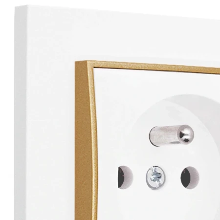 Gniazdo pojedyncze z ramką prostą seria MINI kolor biały mat/złoty