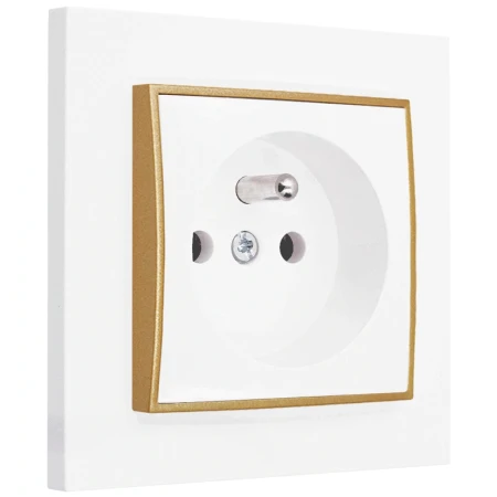 Gniazdo pojedyncze z ramką prostą seria MINI kolor biały mat/złoty