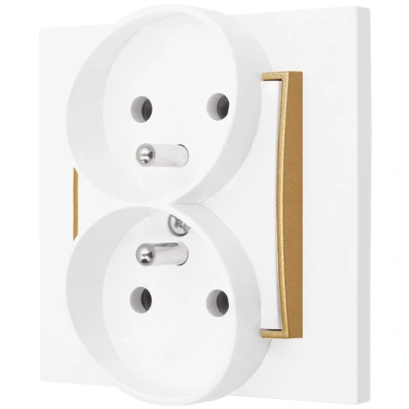 Gniazdo podwójne z ramką prostą seria MINI kolor biały mat/złoty